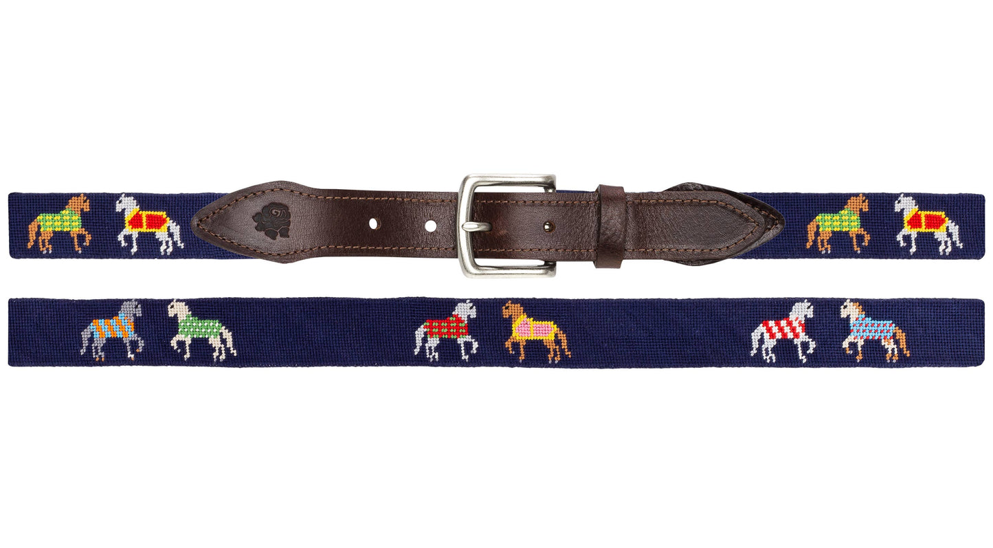 Horses In Blankets Needlepoint Belt