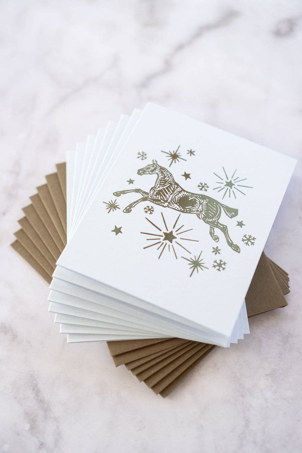 Horse, Stars & Snowflakes Foil Stamped Cards, Set of 8