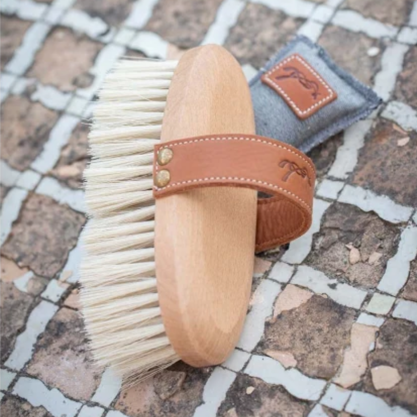 Penelope Long Hair Dandy Brush Leather Handle
