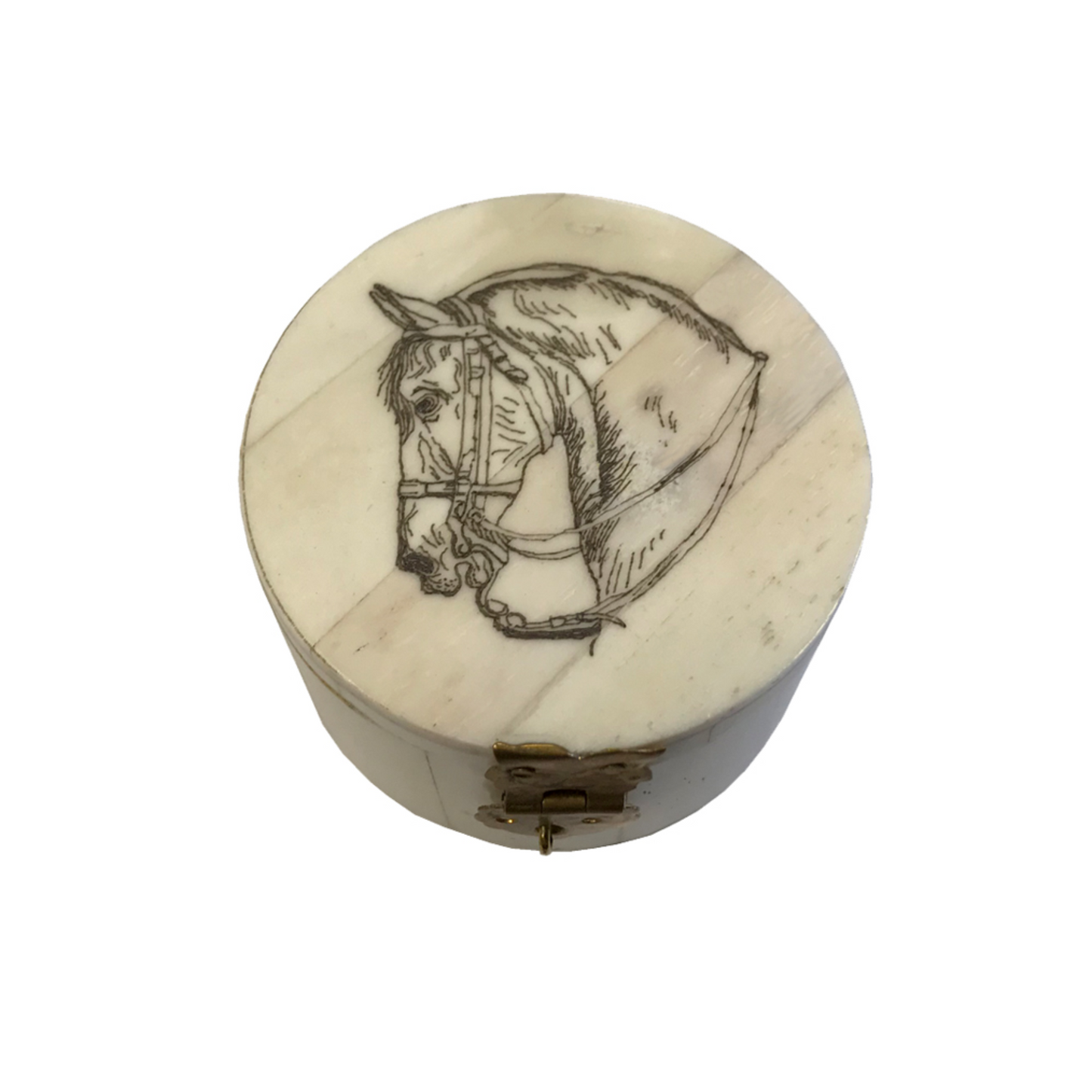 Horse Head Round Bone Trinket Box