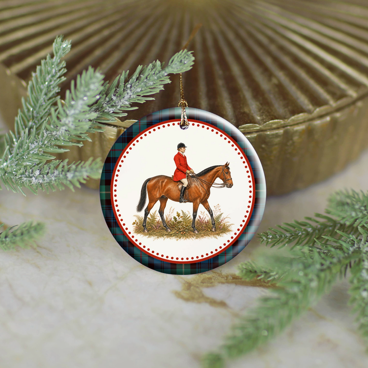 English Equestrian Horse Ceramic Christmas Ornament