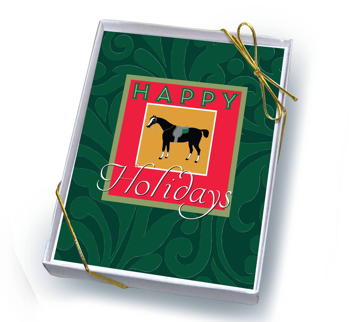 Horse Boxed Christmas Cards Red & Green Antique Horse