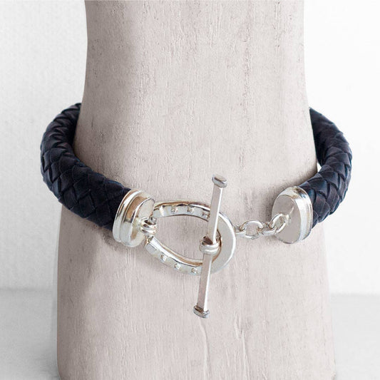 Aristo - Sterling Silver Black Leather Horseshoe Bracelet
