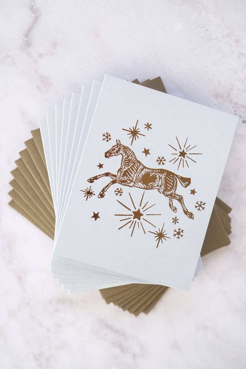 Horse, Stars & Snowflakes Foil Stamped Cards, Set of 8