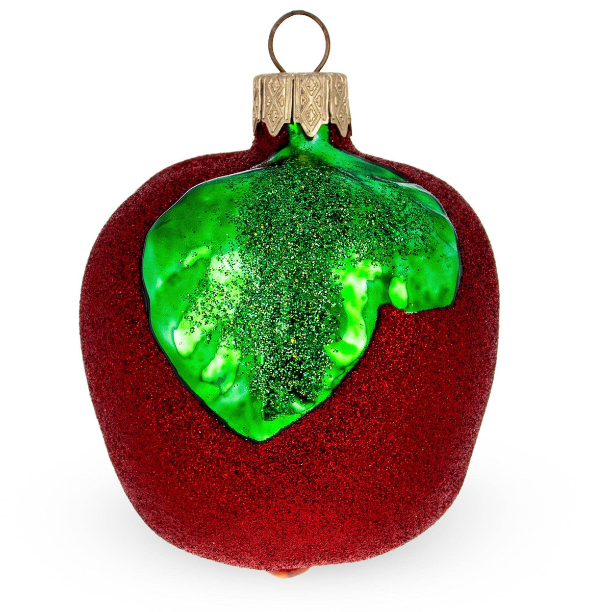 Red Apple with Green Leaf Glass Ornament