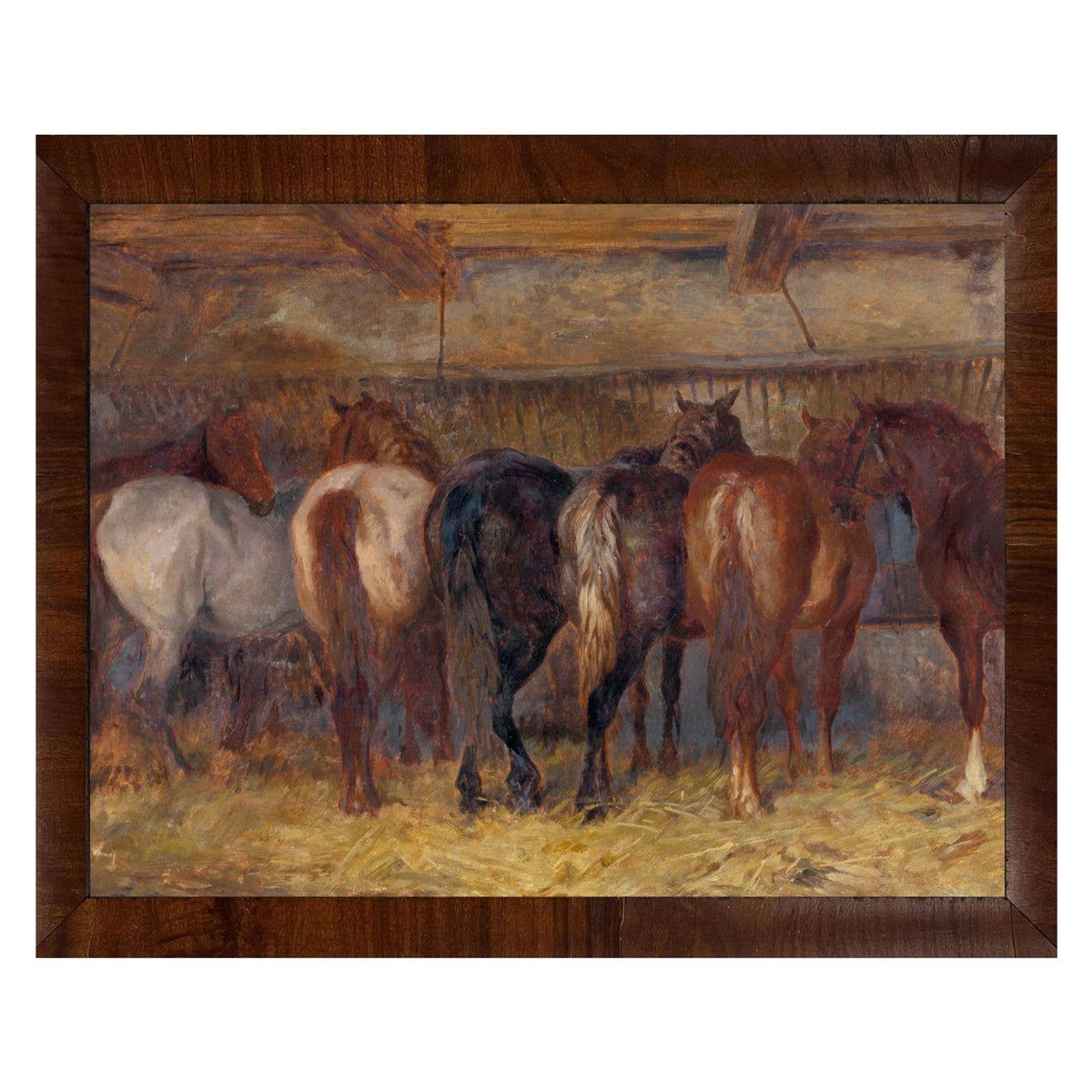 Vintage Horses in Stable Framed Print