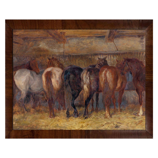 Vintage Horses in Stable Framed Print