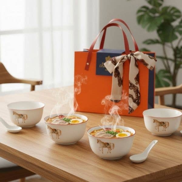Ceramic Bowls Set with Horse Pattern