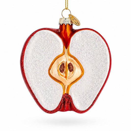 Red Apple Half with Seeds Glass Christmas Ornament