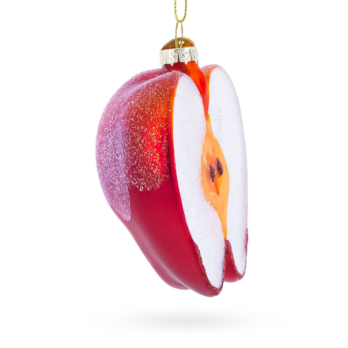 Red Apple Half with Seeds Glass Christmas Ornament