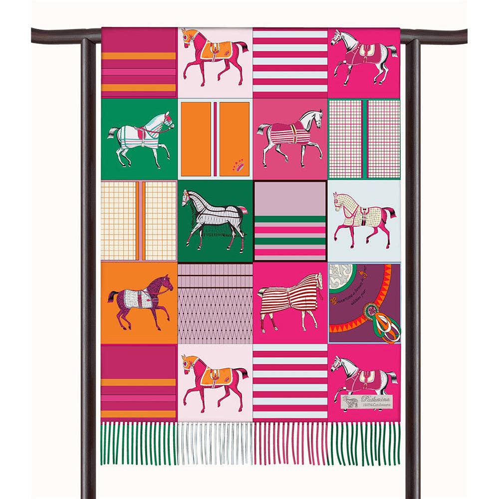 AWST Int'l Horses in Blankets Acrylic Cashmere Scarf