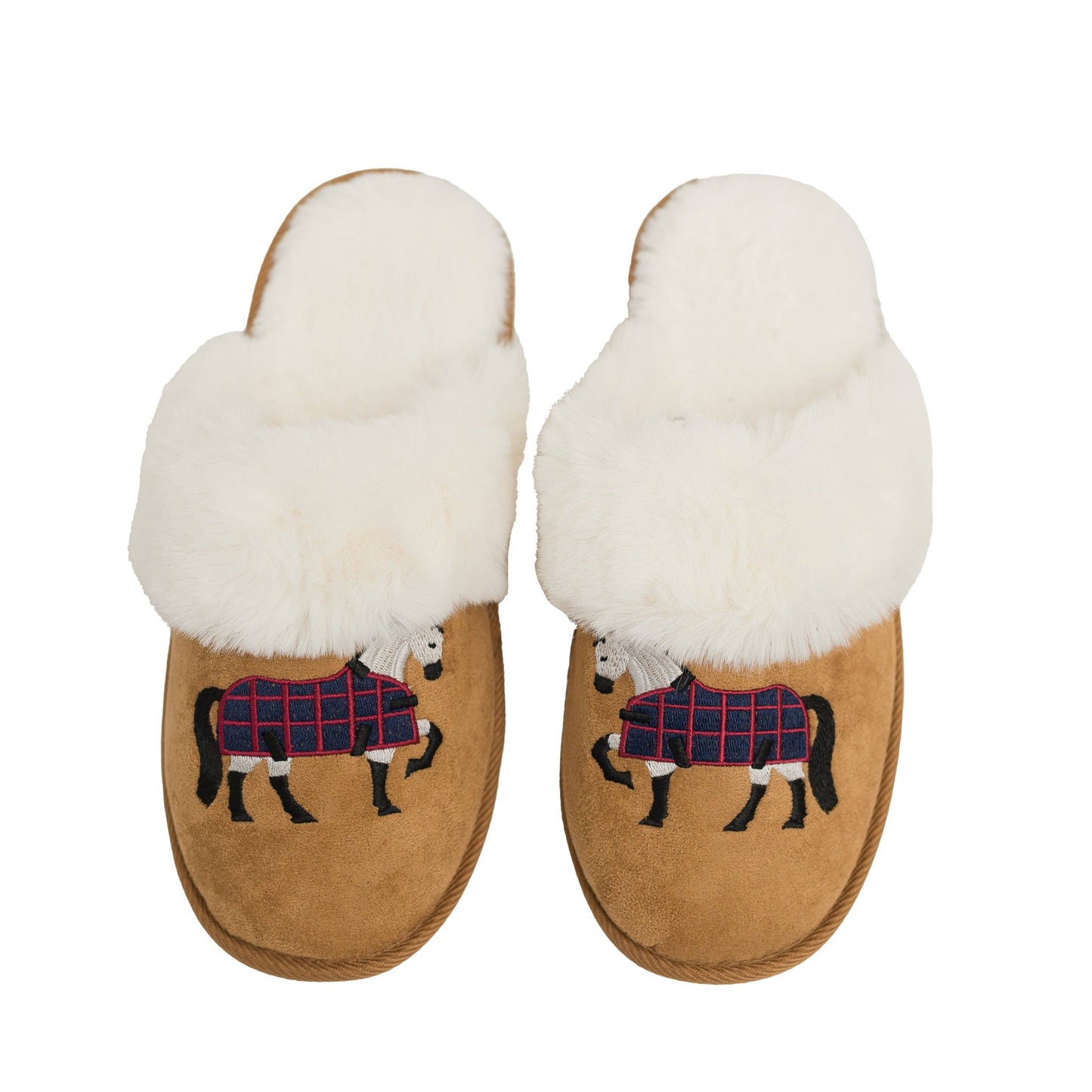 Grey Horse Faux Fur Suede Slippers