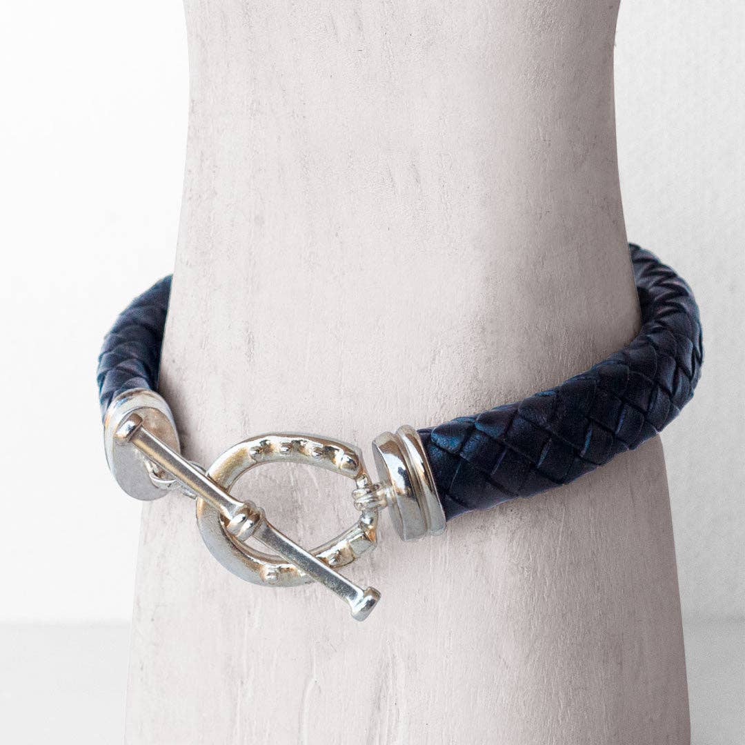Aristo - Sterling Silver Black Leather Horseshoe Bracelet