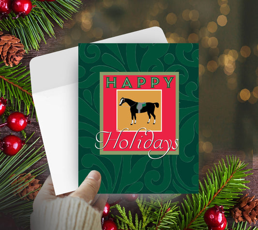 Horse Boxed Christmas Cards Red & Green Antique Horse