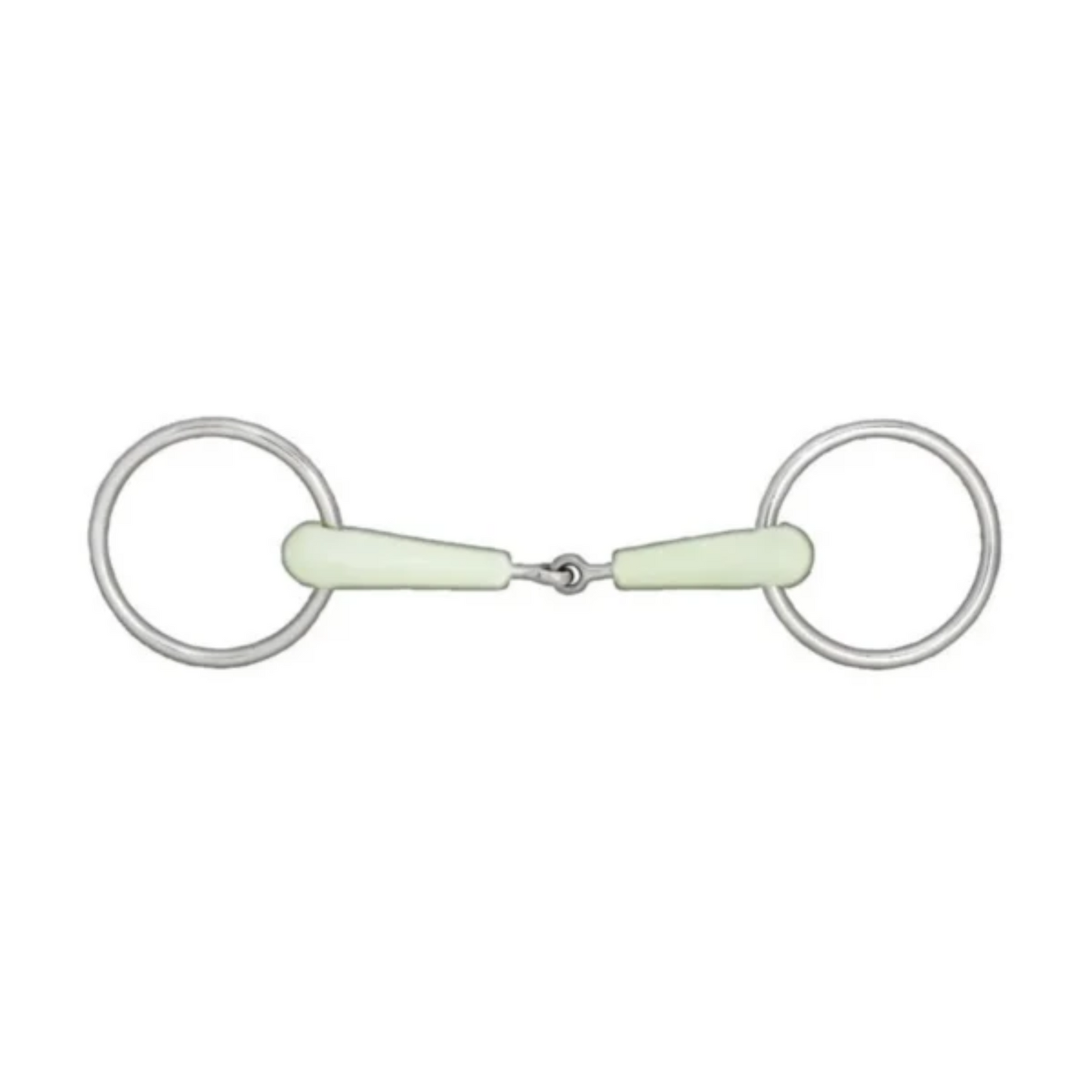 Horse bit with a plastic mouthpiece on a white background