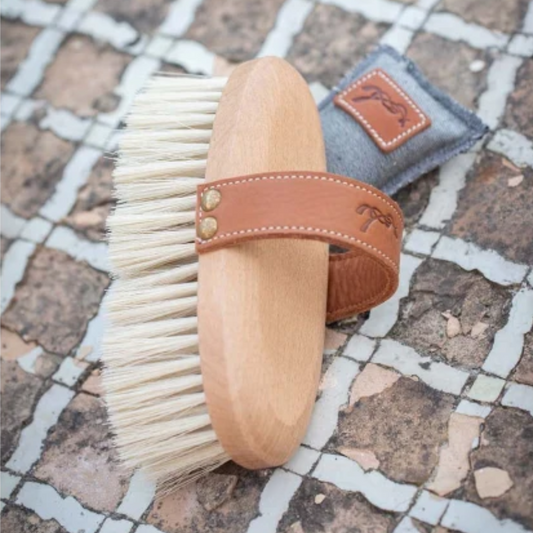Penelope Long Hair Dandy Brush Leather Handle