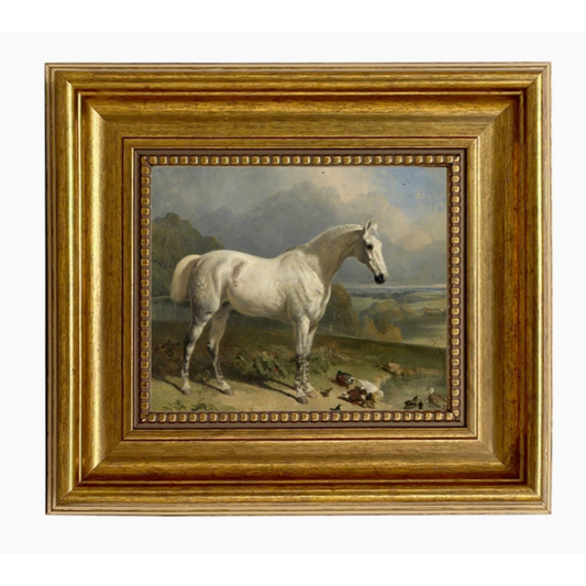 Gray Horse with Ducks Vintage Painting Print on Canvas