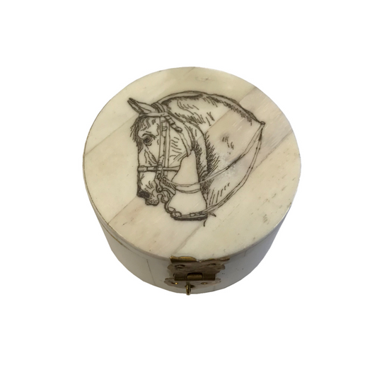 Horse Head Round Bone Trinket Box