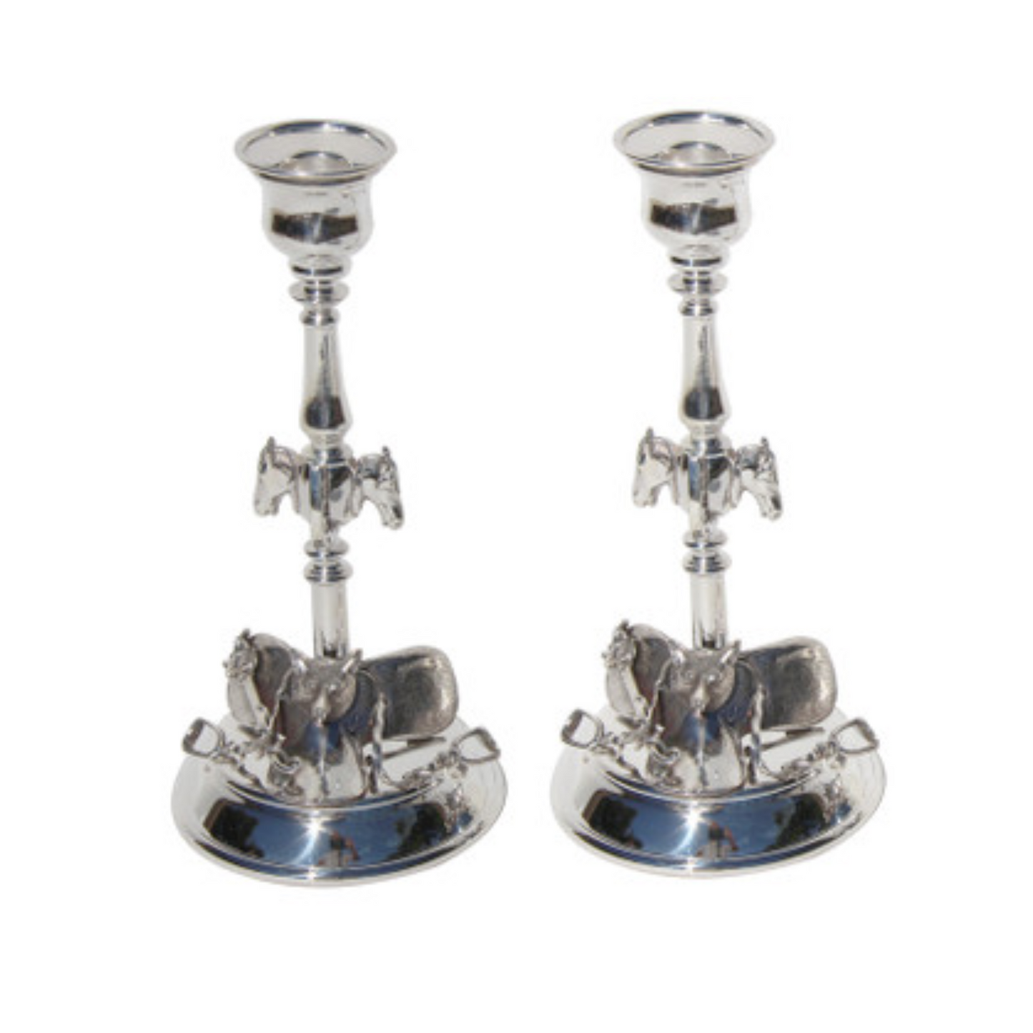 Corbell Silver Cap & Fox Candlestick Set - Old Field Farm Horse & Home