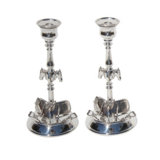 Corbell Silver Cap & Fox Candlestick Set - Old Field Farm Horse & Home