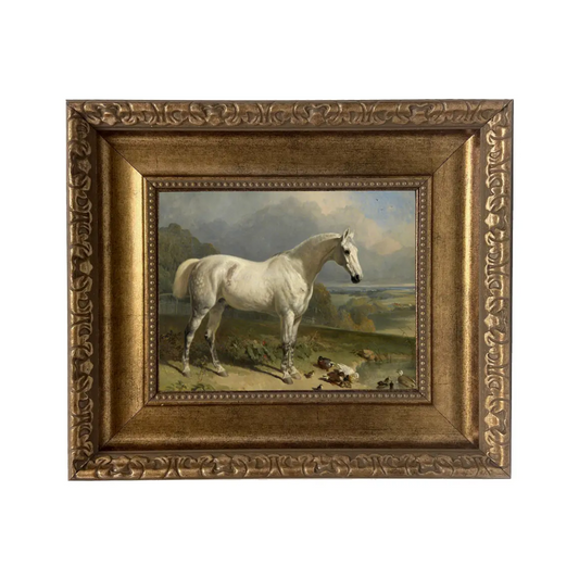 Gray Horse with Ducks Vintage Painting Print on Canvas