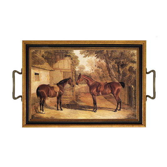Saddled Horse Tray with Brass Handles