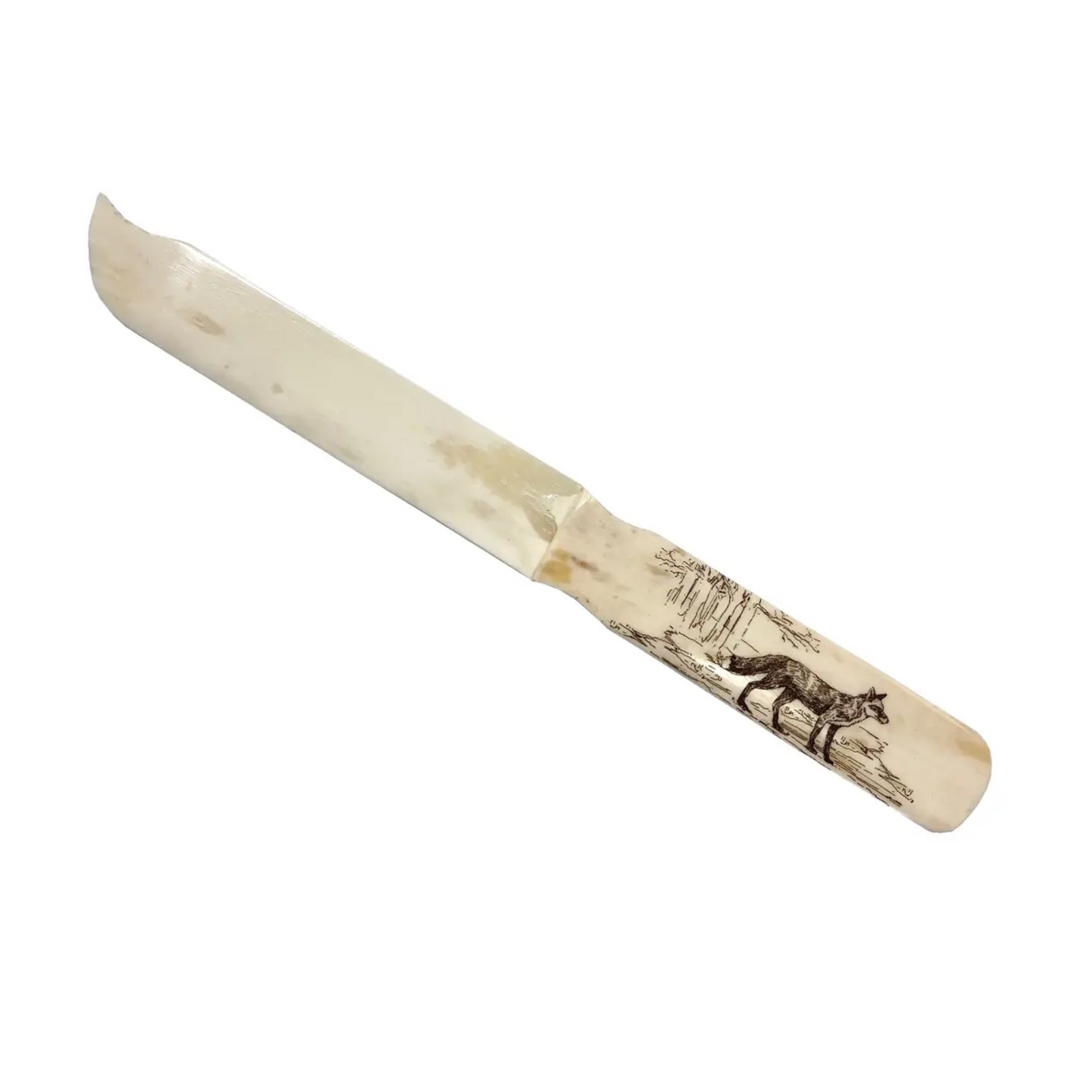 Fox Engraved Scrimshaw Ox Bone Letter Opener, 9”