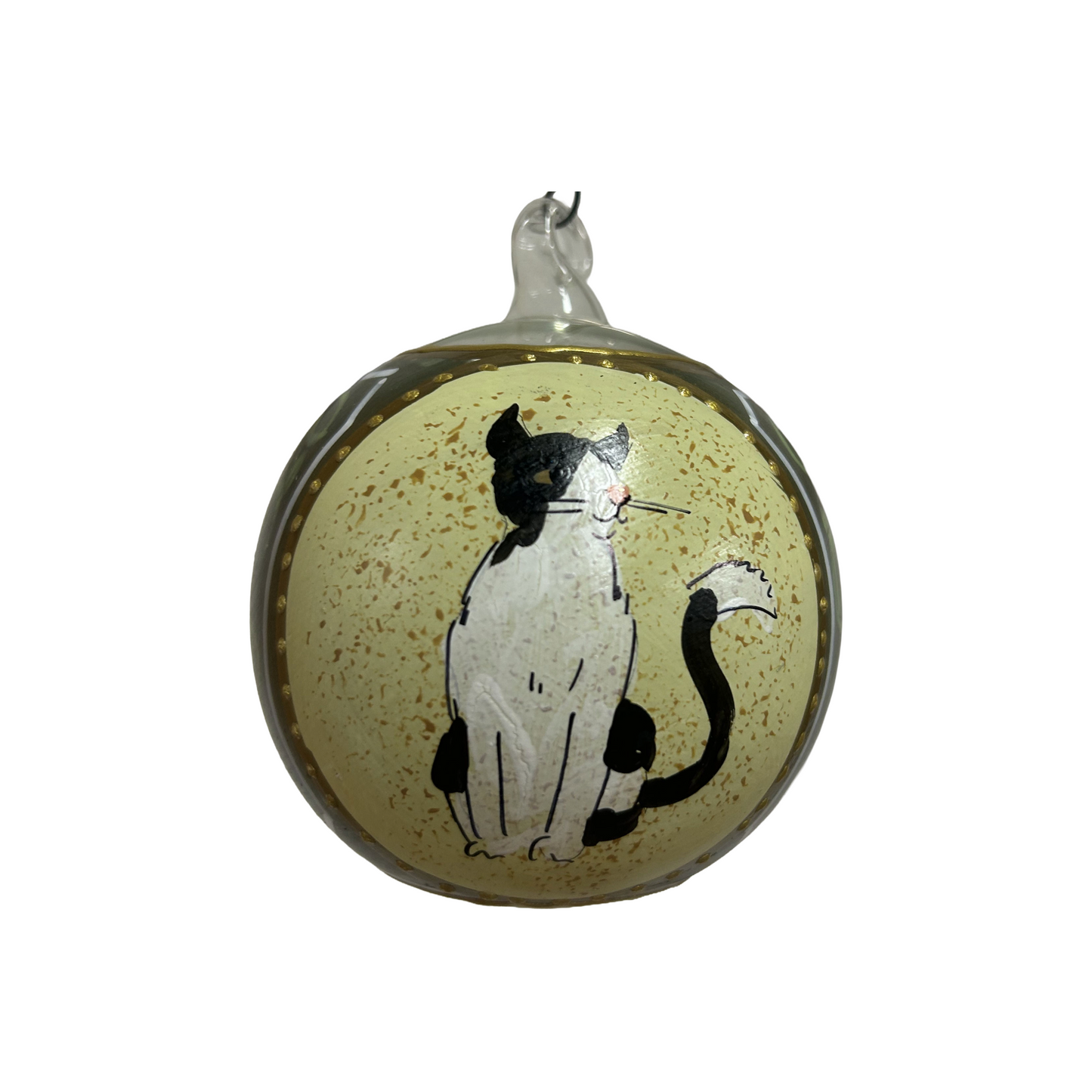 Hand Painted Viennese Double Sided Cat Glass Ornament