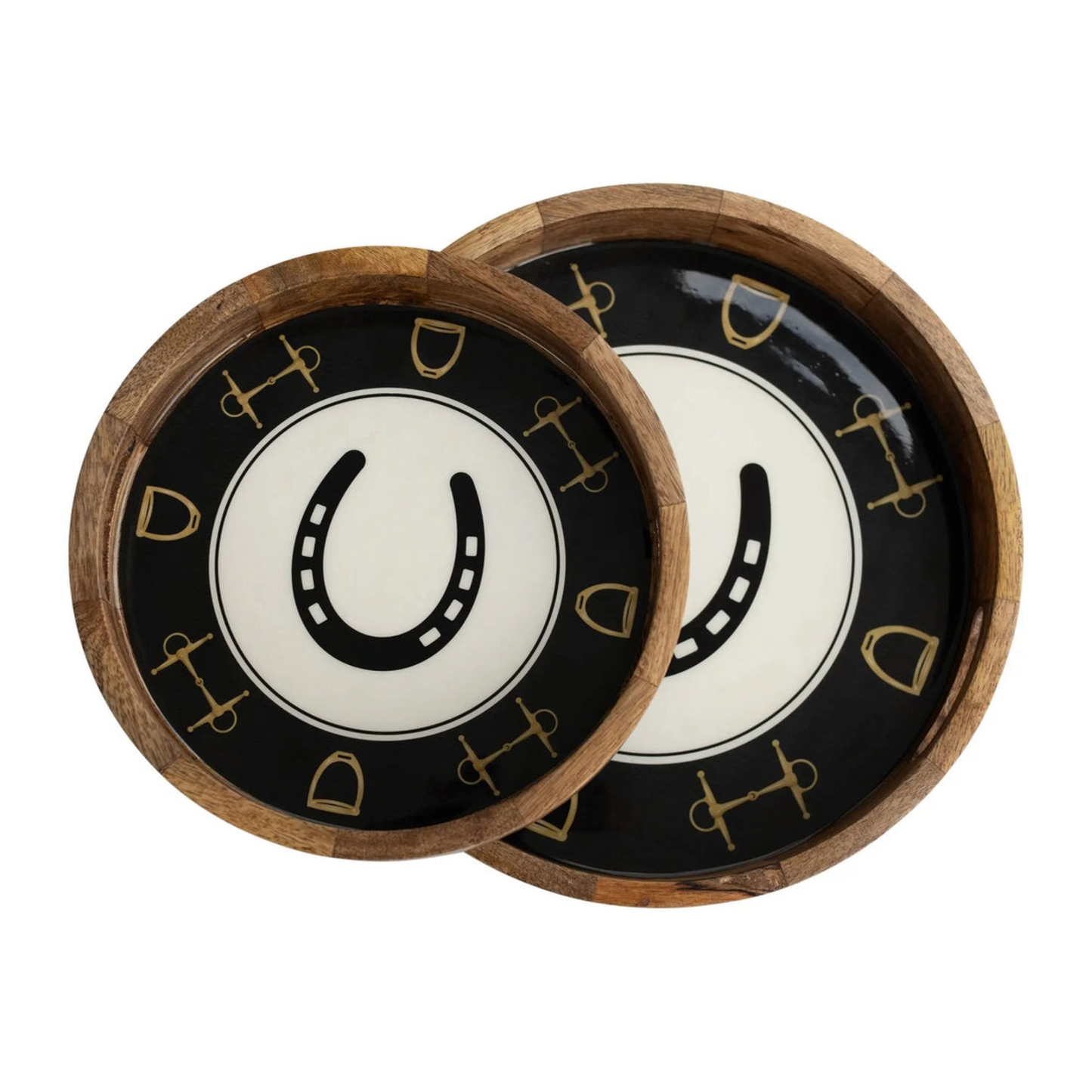 Horsehoe and Bit Round Wooden Tray
