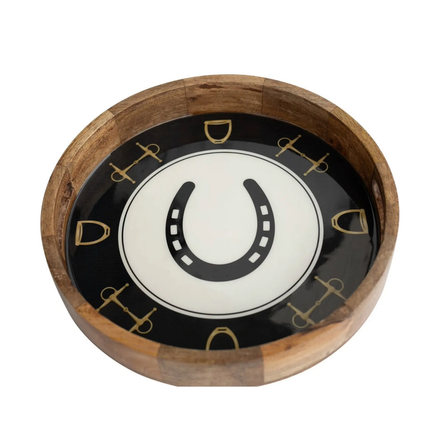 Horsehoe and Bit Round Wooden Tray