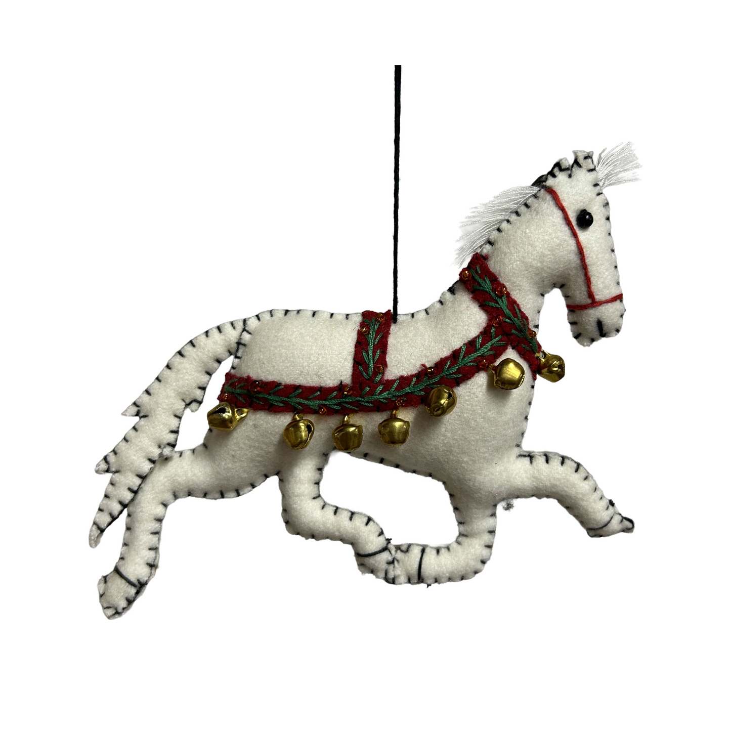 White with Red Bell Horse Ornament