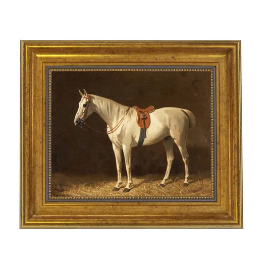 Saddled Grey Horse Vintage Painting Print on Canvas