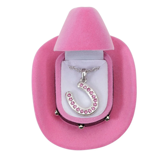 AWST Horseshoe Pendant Necklace with Colorful Cowboy Hat Gift Box