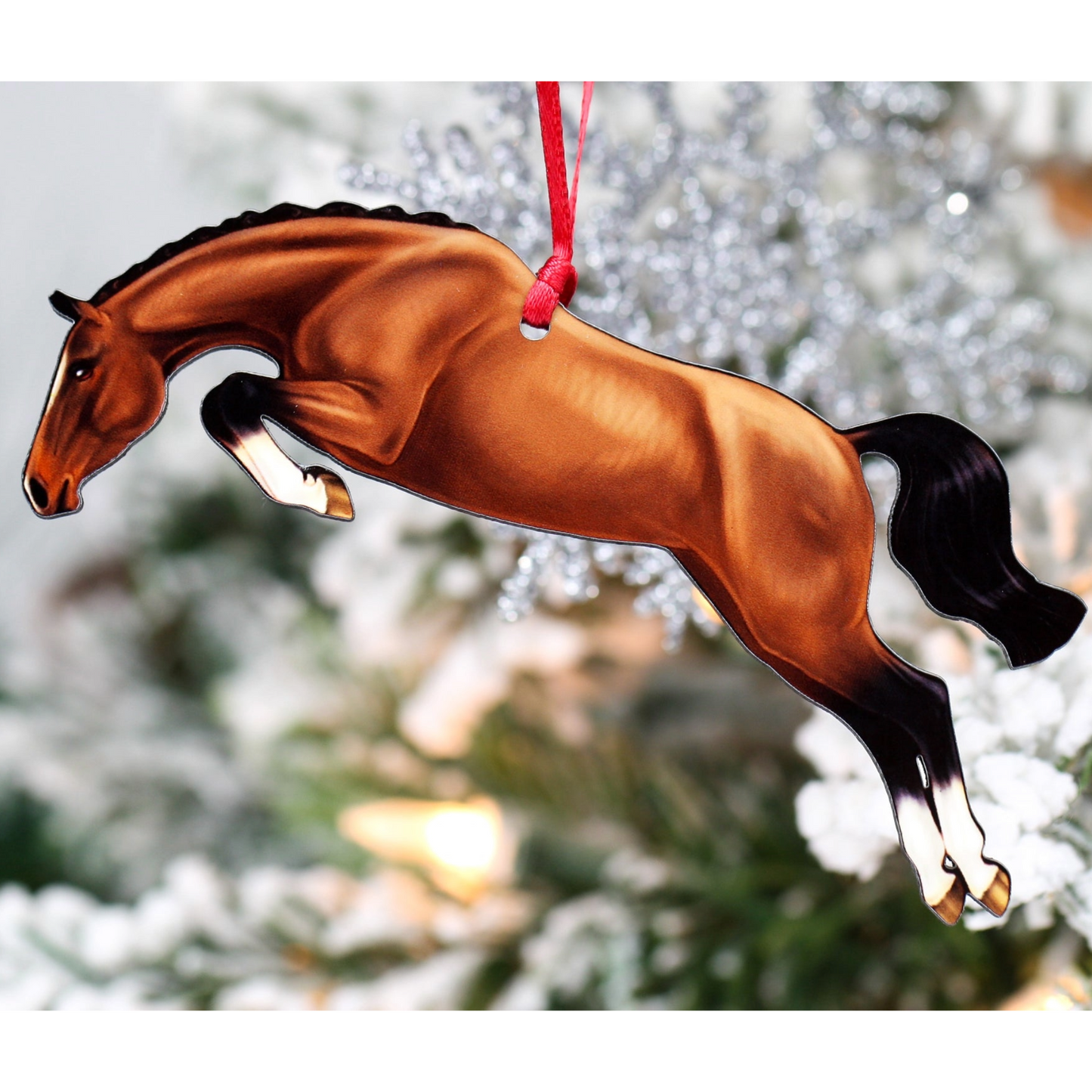 Jumping Bay Horse Ornament - No Tack