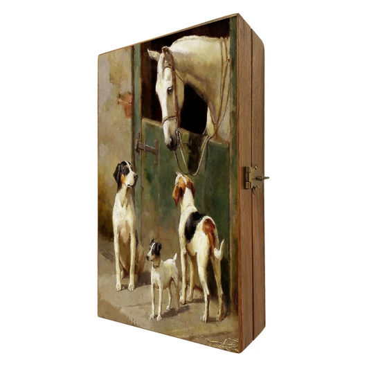 Dog and Horse at Stable Decorative Vintage Wood Trinket Box