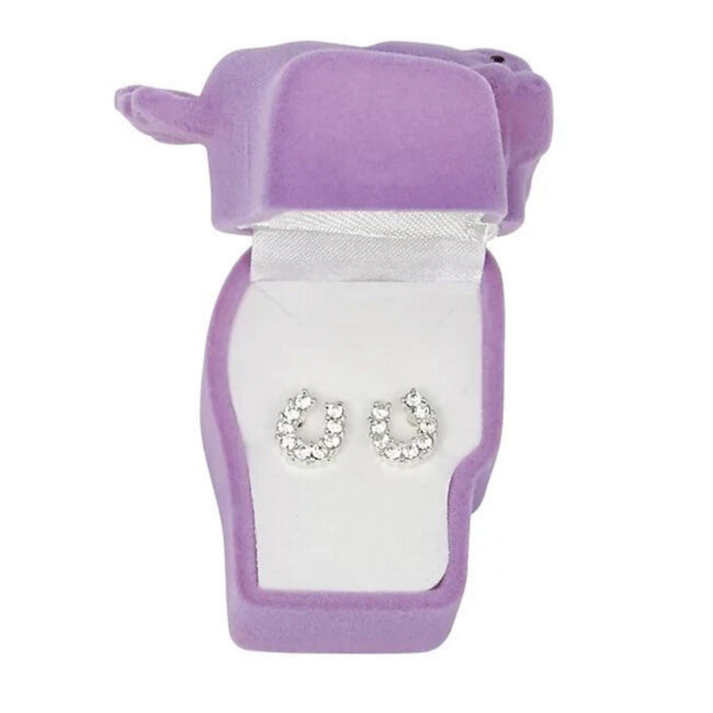 AWST Rhinestone Horseshoe Earrings With Horse Head Gift Box