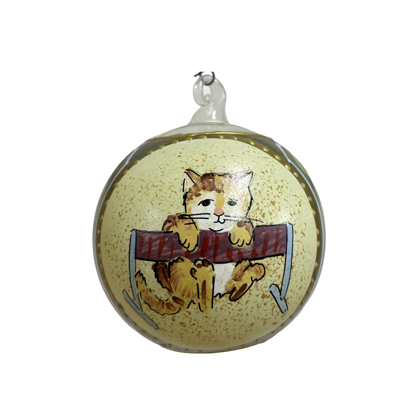 Hand Painted Viennese Double Sided Cat Glass Ornament