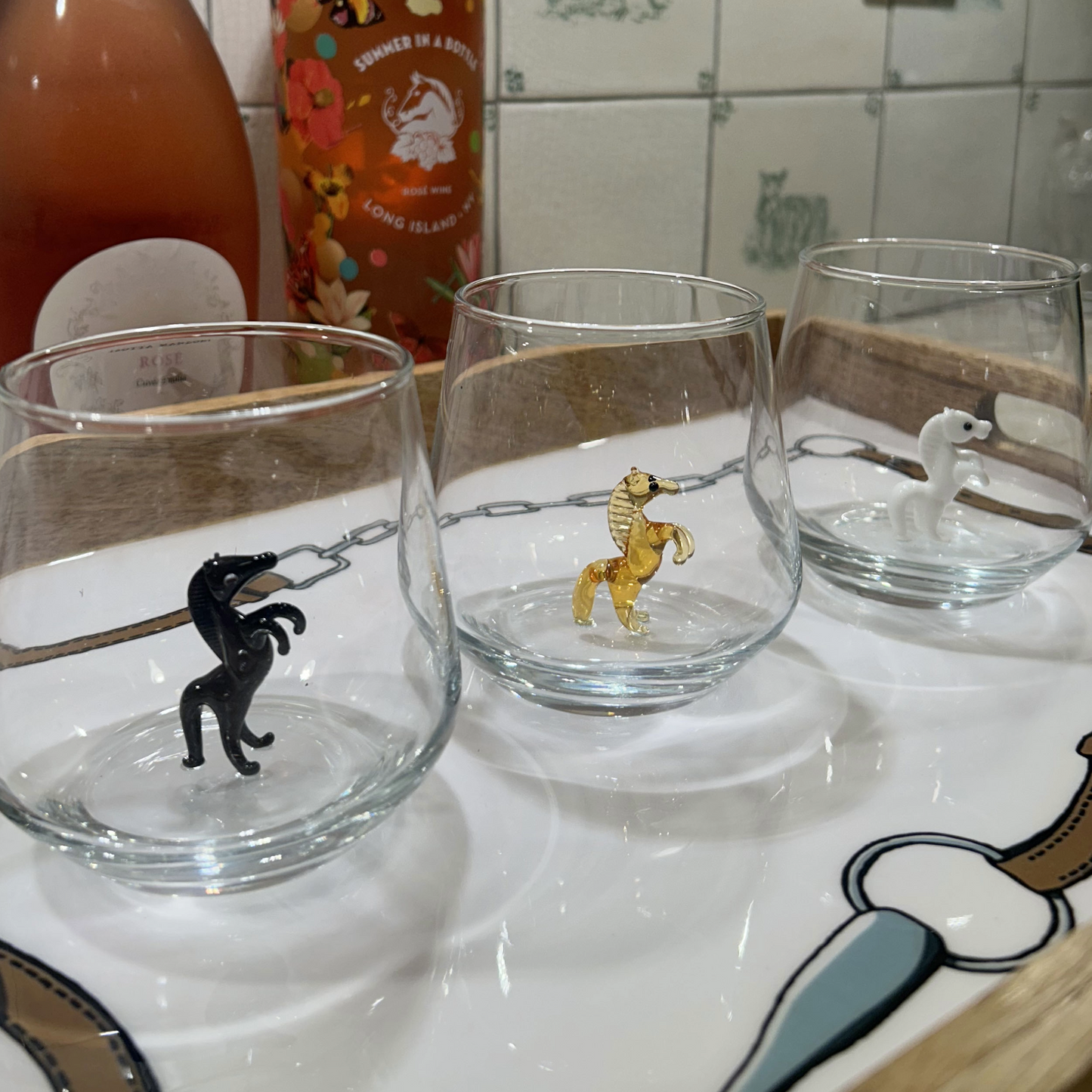 Mixed Color Wine Pony Stemless Wine Glasses - Set of Four