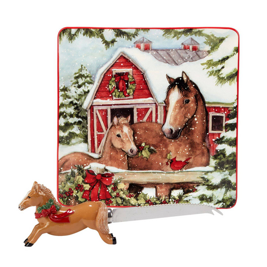 Snowy Farm 8" Cheese Plate/Knife