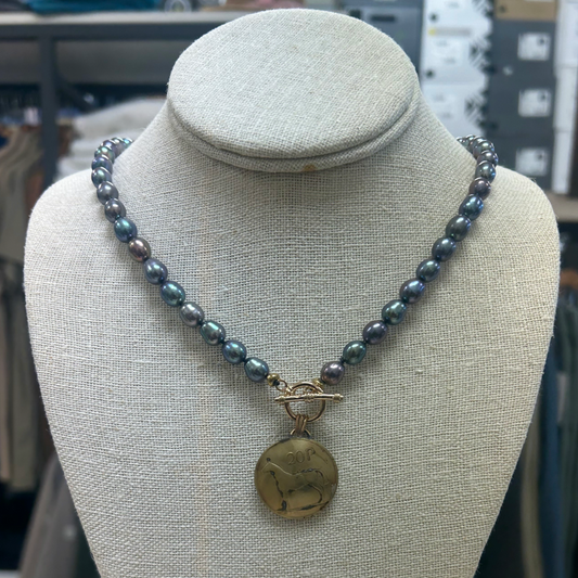 Irish Pence Coin Necklace on Pearls