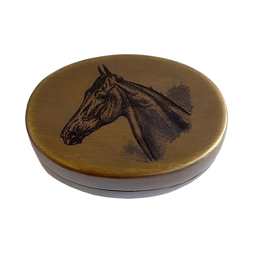 Solid Antiqued Brass Horse Head Pill Box | Tabletop decor