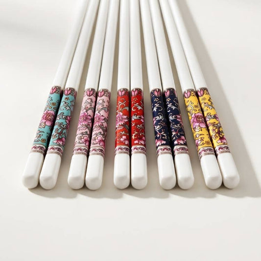 Floral Bone China Chopsticks Set of 5