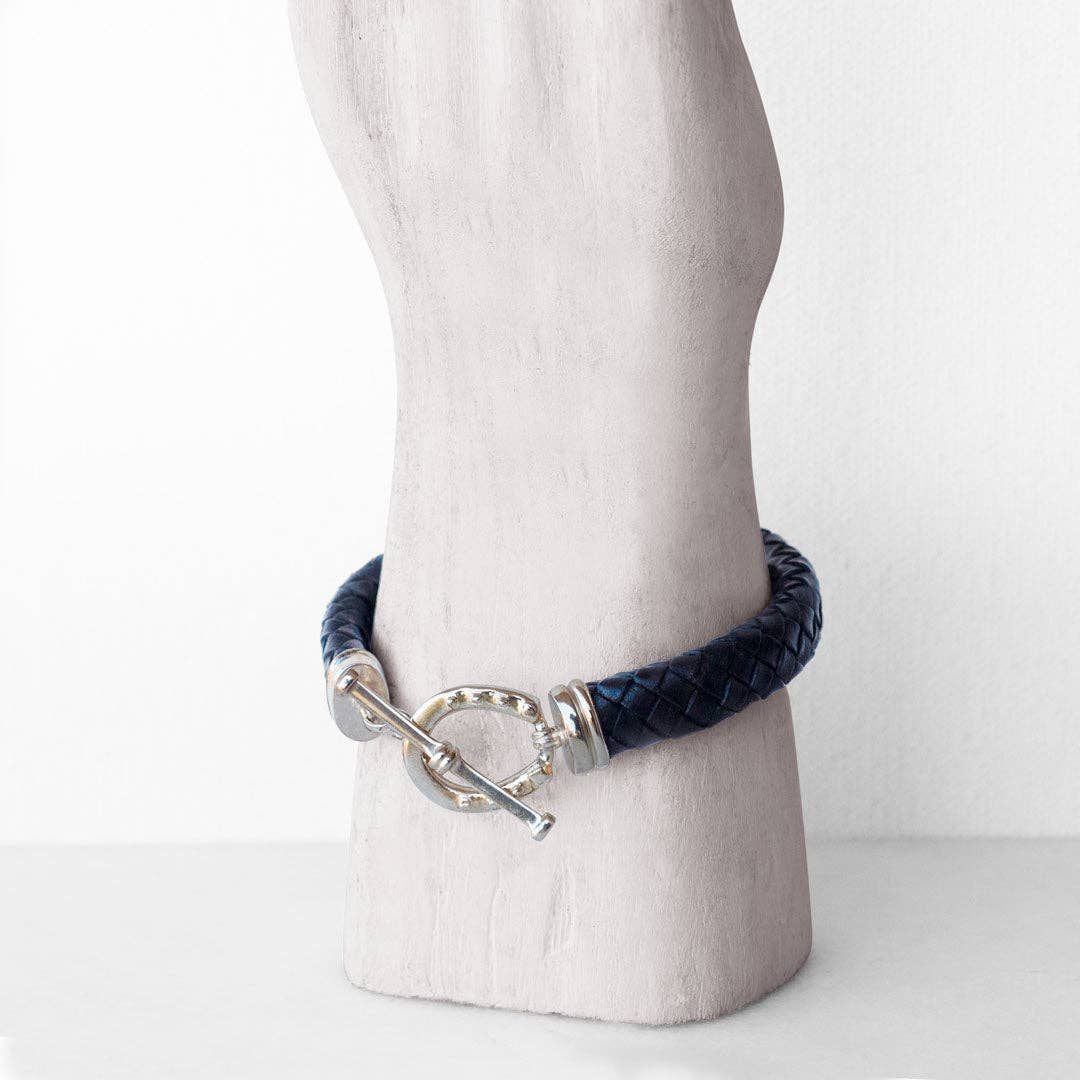 Aristo - Sterling Silver Black Leather Horseshoe Bracelet