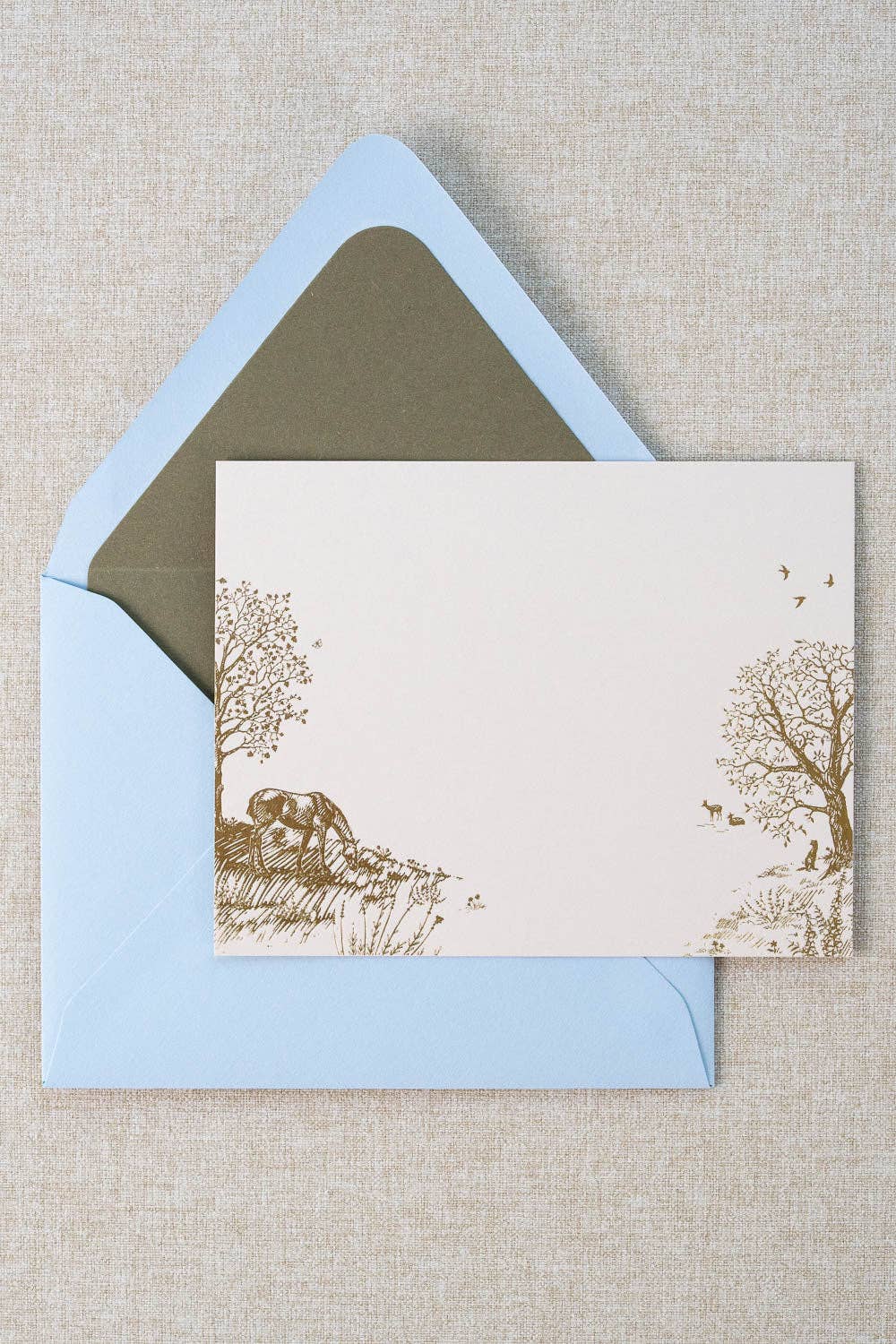 "Countryside Seasons: Summer" Horse, Deer and Birds Foil Stamped Set of 8 Correspondence Cards