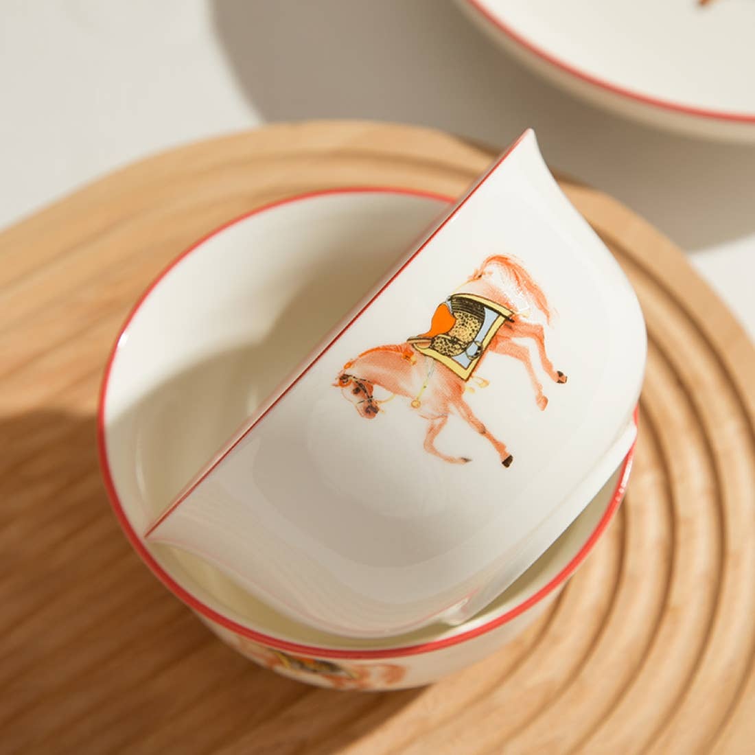 Ceramic Bowls Set with Horse Pattern