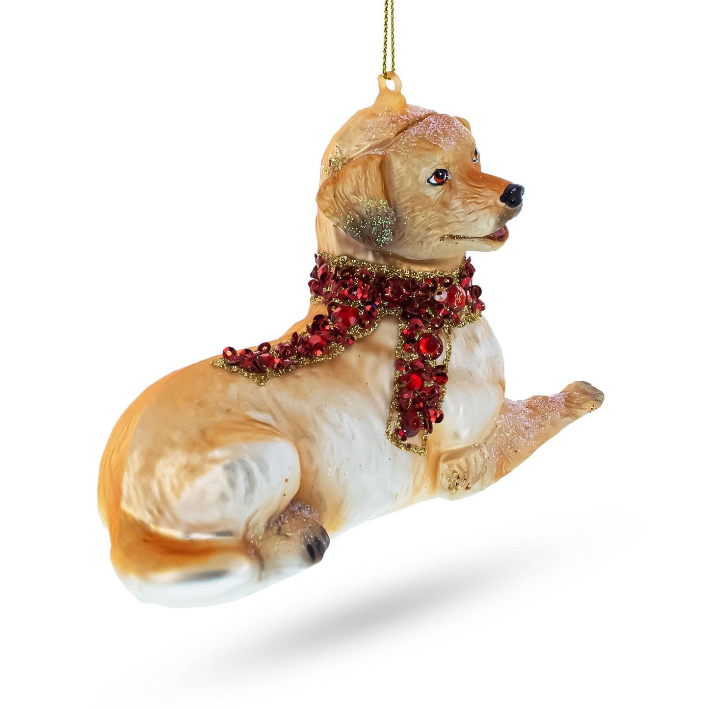 Golden Retriever with Jeweled Collar Glass Ornament