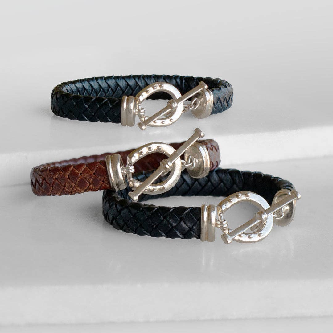 Aristo - Sterling Silver Black Leather Horseshoe Bracelet