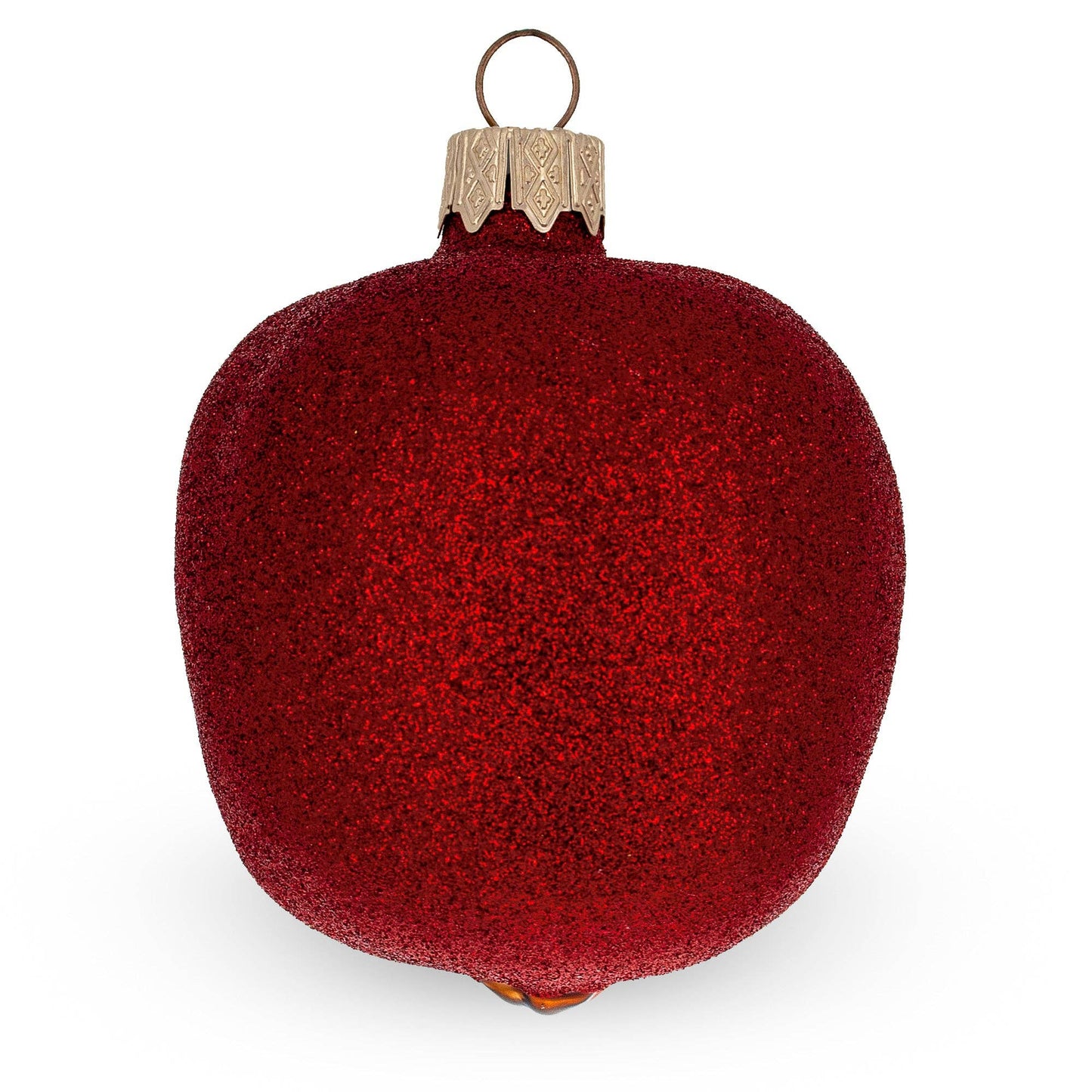 Red Apple with Green Leaf Glass Ornament